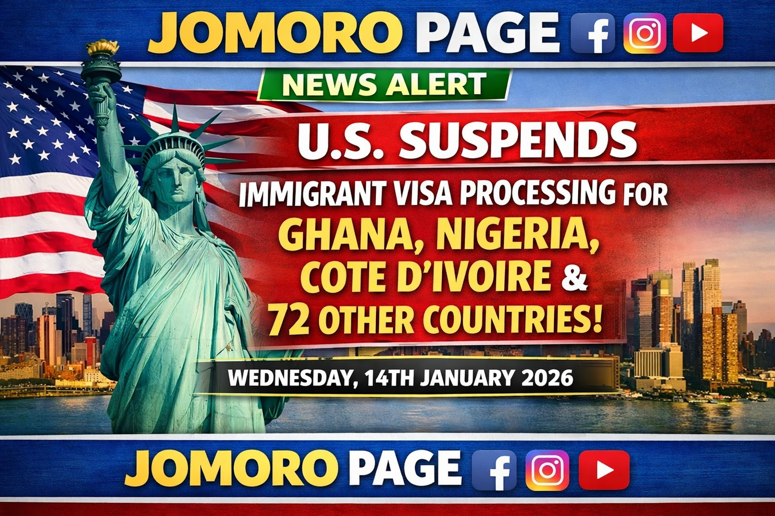U.S. Suspends Immigrant Visa Processing for Ghana and 72 Other Countries